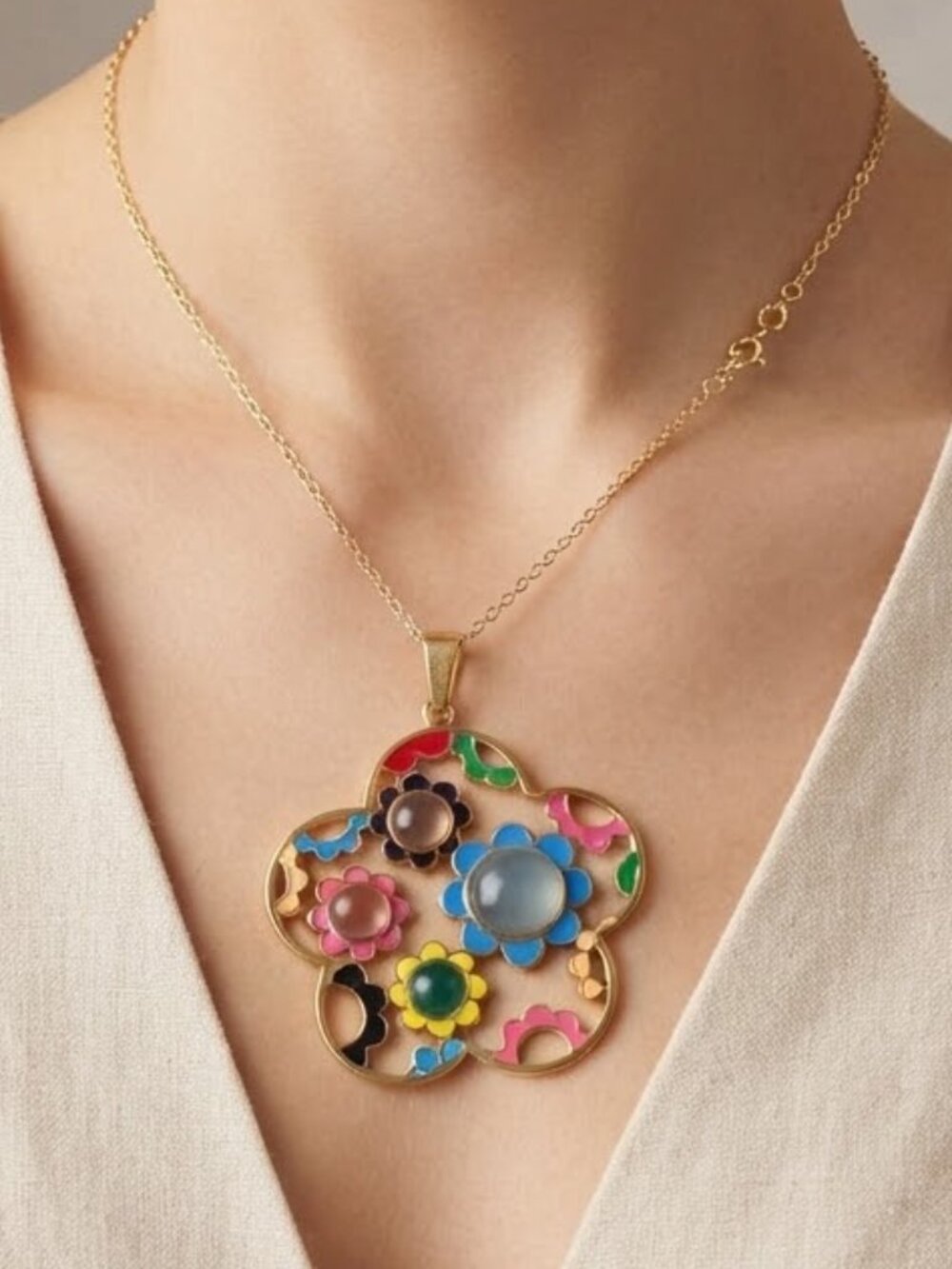 New Flower Power large pendant necklace from Steel Time , 17 inch